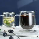 Caneca vidro borossilicato 350ml parede dupla com alça ideal para lattes