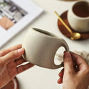 Caneca vintage cerâmica 220ml com pires de bambu minimalista
