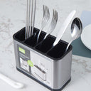 Porta talher inox de pia com design moderno e acabamento elegante sobre bancada de cozinha.