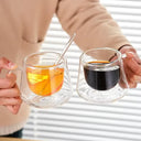 Conjunto de 4 Xícaras de vidro duplo KEMORELA com alça e design elegante para café e chá