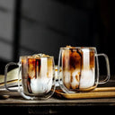 Caneca vidro borossilicato 350ml parede dupla com alça ideal para lattes