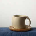 Caneca vintage cerâmica 220ml com pires de bambu minimalista
