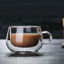 Caneca vidro borossilicato 150ml parede dupla com alça para espresso