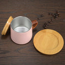Canecas térmicas inox com tampa e pires de bambu