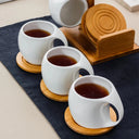 Conjunto com 6 canecas cerâmica 190ml suporte bambu e porta-copos