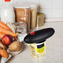 Abridor elétrico de latas com 1 toque e corte seguro – ideal para todas as idades, compacto e fácil de usar