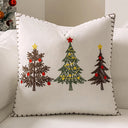 Capa de almofada de Natal em veludo branco com árvores bordadas — Casa Splendida