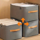 Caixa organizadora de tecido caqui para guarda-roupa