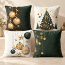 Kit 4 Capas de Almofada de Natal Verde e Dourado 45x45 cm