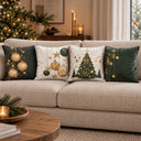 Kit 4 Capas de Almofada de Natal Verde e Dourado 45x45 cm