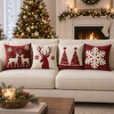 Kit 4 Capas de Almofada de Natal Xadrez Renas 45x45 cm