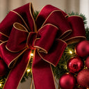 Guirlanda de Natal Iluminada Vermelha com Laço de Veludo