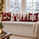Kit 4 Capas de Almofada de Natal Xadrez Renas 45x45 cm