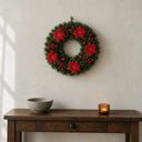 Guirlanda de Natal Estruturada 38 cm com Flores Vermelhas