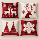 Kit 4 Capas de Almofada de Natal Xadrez Renas 45x45 cm
