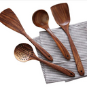 Kit de utensílios de cozinha em madeira teca com 7 peças – ideal para panelas antiaderentes e preparo do dia a dia