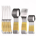 Faqueiro Inox Dourado em Mesa Posta Luxuosa – Ideal para Ocasiões Especiais e Dia a Dia