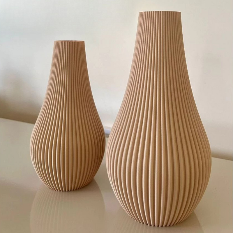 Kit 2 Vasos Decorativos Ibiza com Textura em Linhas Verticais Casa Splendida