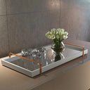 Bandeja decorativa espelhada off white com alças cromadas