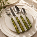Jogo de Talheres Estilo Bambu Inox 304 Luxo Premium 24 Peças