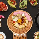 Tábua de queijo redonda com gaveta e utensílios em bambu
