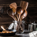 Kit de utensílios de cozinha em madeira teca com 7 peças – ideal para panelas antiaderentes e preparo do dia a dia