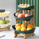 Fruteira vertical com base de madeira e bandejas premium — ideal para organizar com charme e funcionalidade.