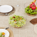 Tigela de vidro com base em madeira — sofisticação para frutas, saladas ou petiscos na sua mesa.