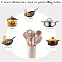 Kit de utensílios de cozinha em silicone com cabos de madeira – Casa Splendida