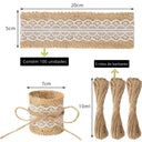 Faixas porta‑guardanapo de juta com renda branca e cordão de juta, kit 100 peças – estilo rústico boho para mesa posta Casa Splendida.

