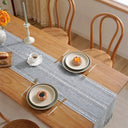 Caminho de mesa verde boho com franjas de algodão e linho, estilo rústico farmhouse, decoração para mesa de jantar