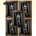 Kit com 5 porta-retratos 10x15 em madeira, acabamento premium, ideal para parede.