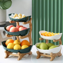 Fruteira vertical com base de madeira e bandejas premium — ideal para organizar com charme e funcionalidade.