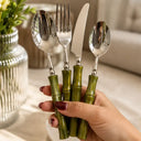 Jogo de Talheres Estilo Bambu Inox 304 Luxo Premium 24 Peças