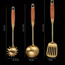 Kit 6 utensílios dourados em aço inox 304 com cabos de madeira – Casa Splendida