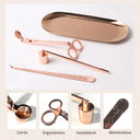 Kit de acessórios para velas em metal rose gold com tesoura, apagador, pegador, isqueiro elétrico e bandeja – Casa Splendida