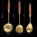 Kit 6 utensílios dourados em aço inox 304 com cabos de madeira – Casa Splendida