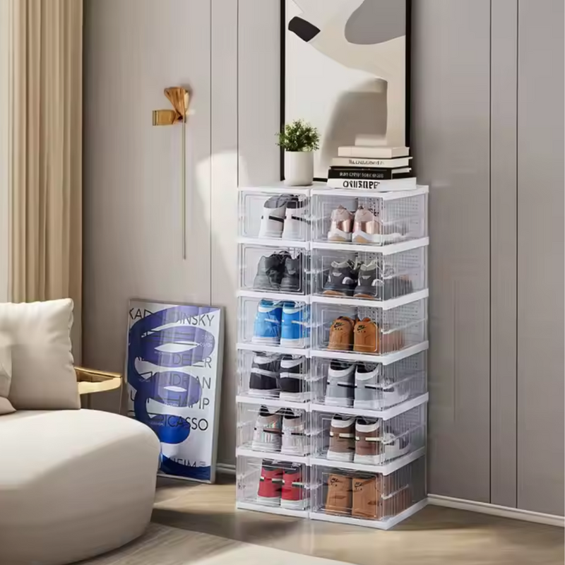 Caixa de sapato dobrável transparente empilhável