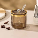 kit de potes para temperos âmbar com aro dourado e suporte dourado – Casa Splendida