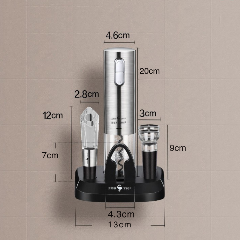 Abridor de vinho automático com botão de toque e corpo inox – prático, silencioso e elegante para o dia a dia