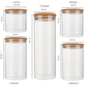 Kit com 5 potes de vidro com tampa de bambu de 650ml a 1750ml — sofisticação funcional para organizar sua cozinha.