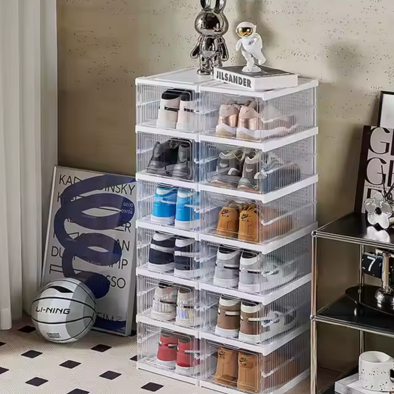 Caixa de sapato dobrável transparente empilhável
