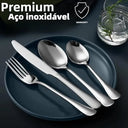 Jogo de talheres inox 24 peças acabamento fosco, estilo minimalista para mesa posta