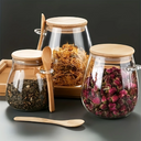 Kit com 2 potes de vidro oval com tampa de bambu e colher — beleza, frescor e funcionalidade para sua cozinha.