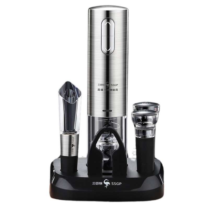 Abridor de vinho automático com botão de toque e corpo inox – prático, silencioso e elegante para o dia a dia