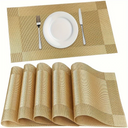 Jogo americano retangular em PVC dourado, resistente ao calor, antiderrapante e lavável, 45x30cm Casa Splendida.

