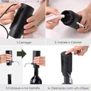 Sequência de imagens mostrando o funcionamento automático do Aerador de Vinho Elétrico Recarregável Casa Splendida.