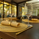 Jogo Americano Dourado Redondo com Descanso de Copo – Kit 6 Peças PVC 38cm – Casa Splendida