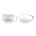 Conjunto com 2 canecas de vidro escritas "Good Morning" em preto e branco - Casa Splêndida
