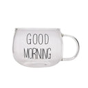 Conjunto com 2 canecas de vidro escritas "Good Morning" em preto e branco - Casa Splêndida